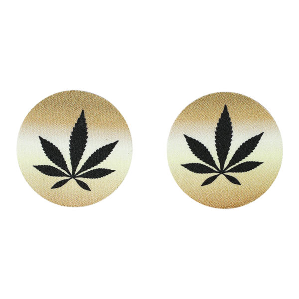 AllStuff420 Nipple pasties black leaf cannabis with gold background