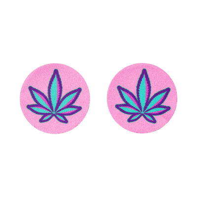 Round Two-Toned Lavender Background with Green 420 Leaf Nipple Pasties