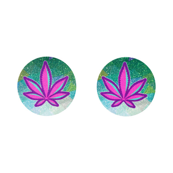 AllStuff420 - AllStuff420 - Lavender Background with Green 420 Leaf Nipple Pasties with package