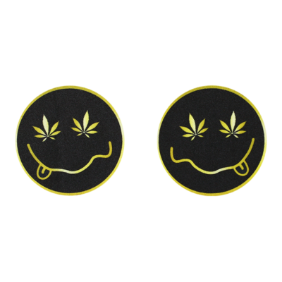 Round Smiley Face with Weed Leaf Eyes