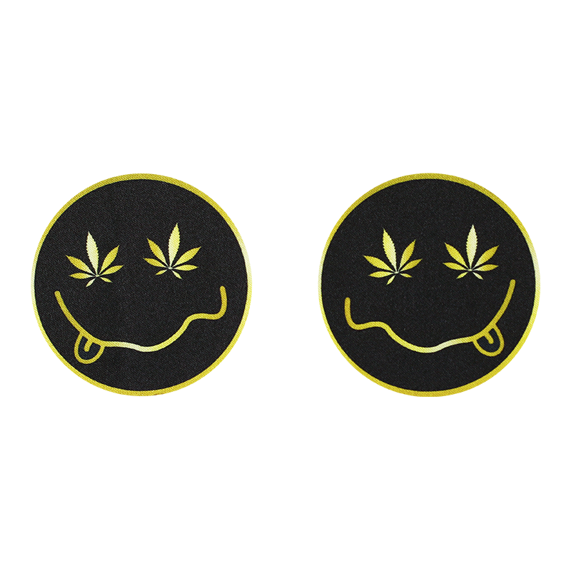 Round Smiley Face with Weed Leaf Eyes Round Smiley Face with Weed Leaf Eyes