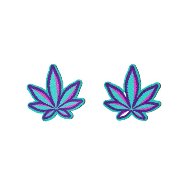 Green Cannabis Leaf with Lavender Accent Nipple Pasties Glittered