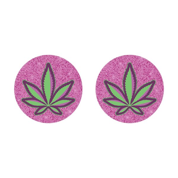 Green Cannabis Leaf with Lavender Background Nipple Pasties