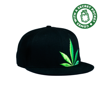 Black caps for men with 420 leaf embroidered design with additional secret stash pocket