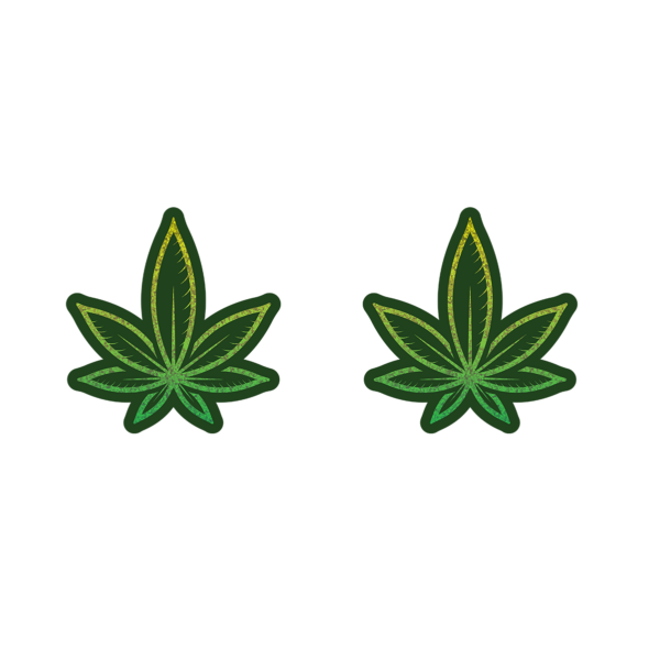 Glittered Dark Green Cannabis Leaf with Light Green Outline