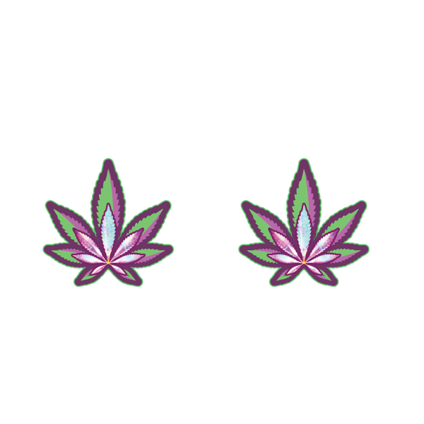 Green Cannabis Leaf with White and Lavender Accents Nipple Pasties