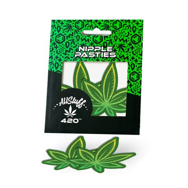 Nipple pasties green cannabis leaf with green package