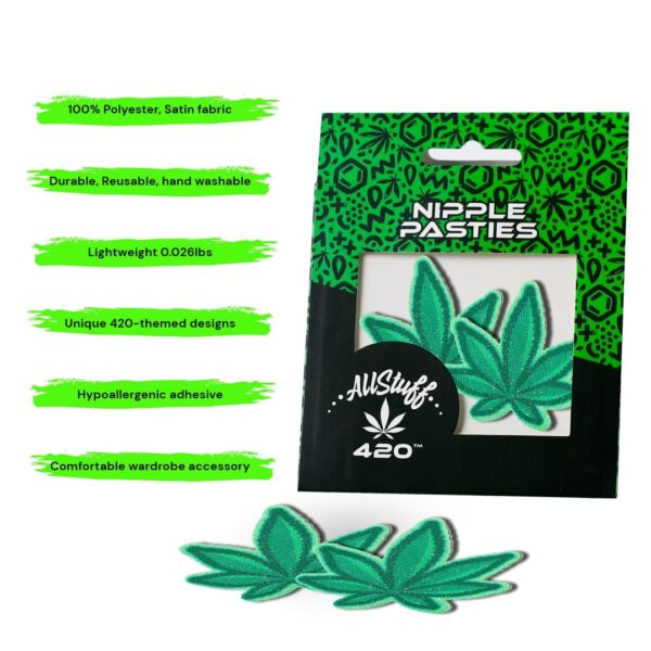 Nipple Pasties Green Cannabis Leaf Non-Glittered with description