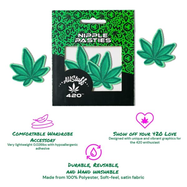 Nipple Pasties Green Cannabis Leaf Non-Glittered with