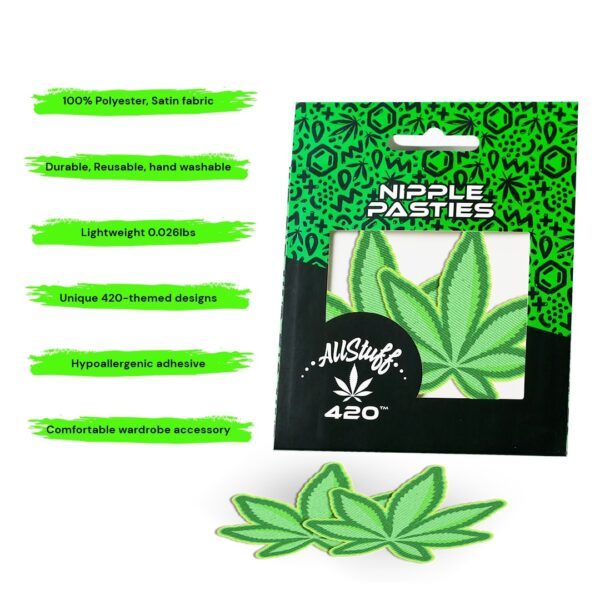 Nipple pasties Glittered Green Cannabis Leaf