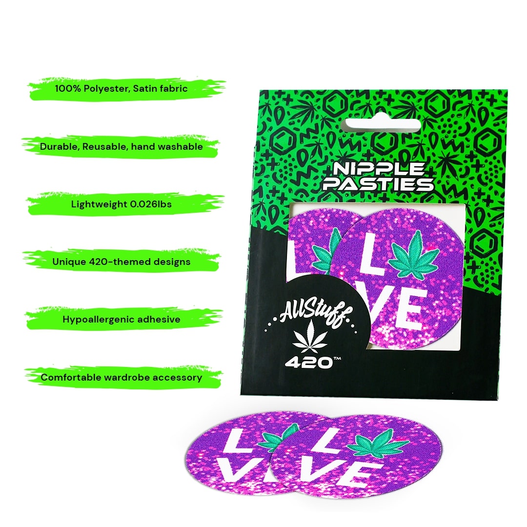 LOVE with Purple Gradient Background Nipple Pasties AllStuff420 - LOVE with Purple Gradient Background Nipple Pasties