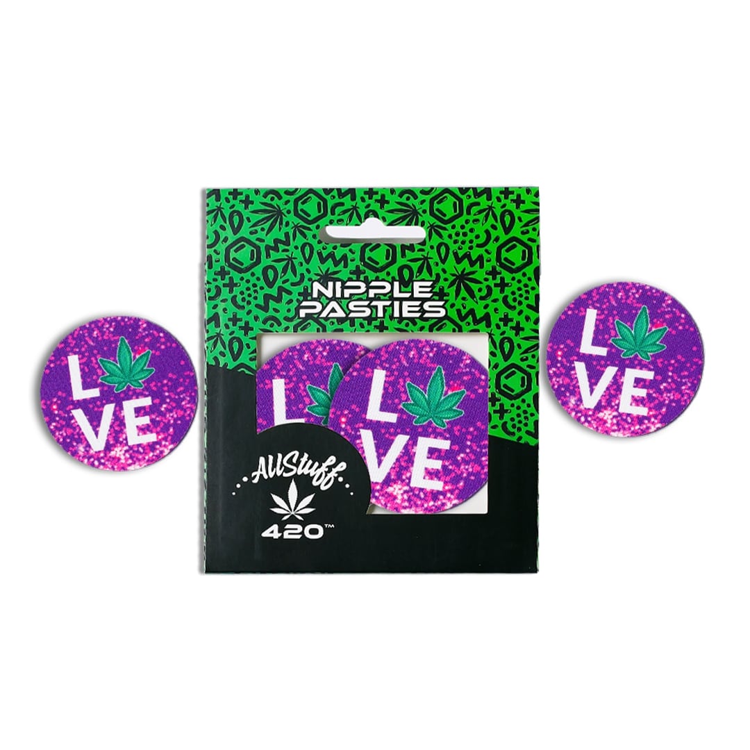 LOVE with Purple Gradient Background Nipple Pasties AllStuff420 - LOVE with Purple Gradient Background Nipple Pasties