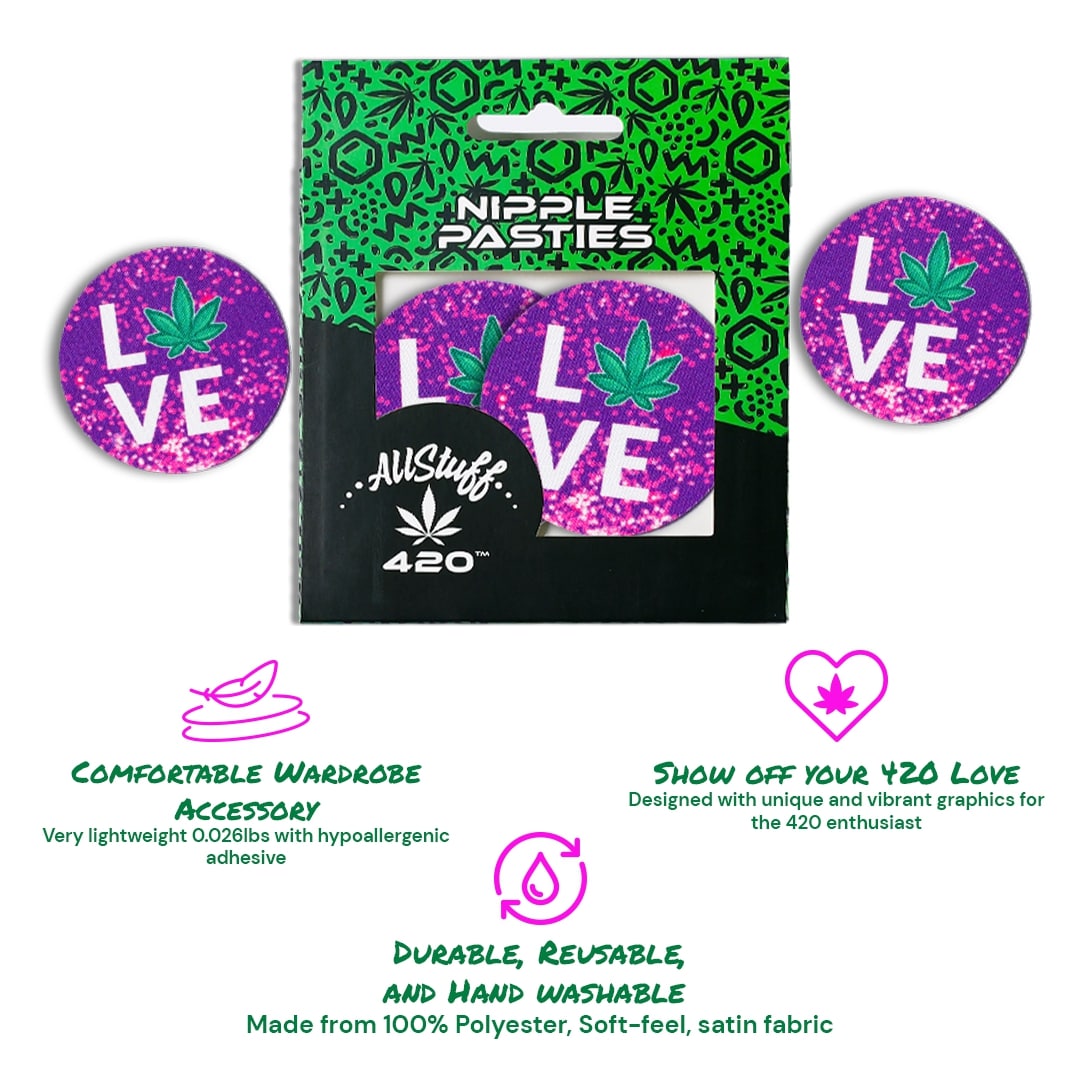 LOVE with Purple Gradient Background Nipple Pasties AllStuff420 - LOVE with Purple Gradient Background Nipple Pasties