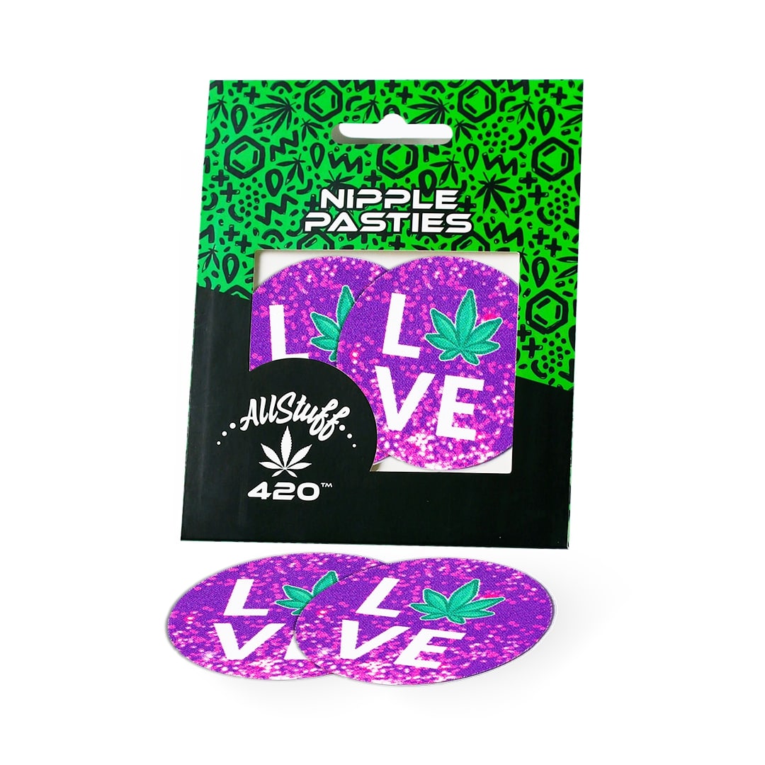 LOVE with Purple Gradient Background Nipple Pasties AllStuff420 - LOVE with Purple Gradient Background Nipple Pasties