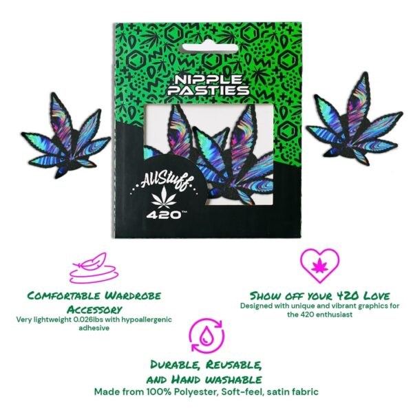 420 Leaf Marble Pattern Weed Nipple Pasties with description