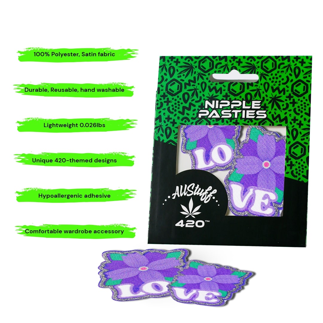 Love Purple Flower Nipple Pasties with description AllStuff420 - Love Purple Flower Nipple Pasties with description