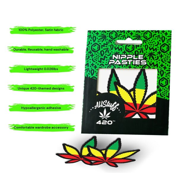 AllStuff420 - Nipple Pasties Green Yellow Red Cannabis Leaf with package