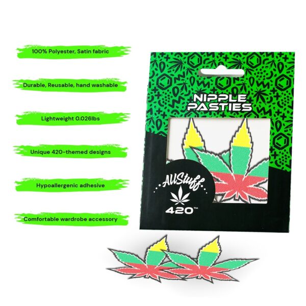 AllStuff420 - Nipple Pasties Green Yellow Red Cannabis Leaf with package