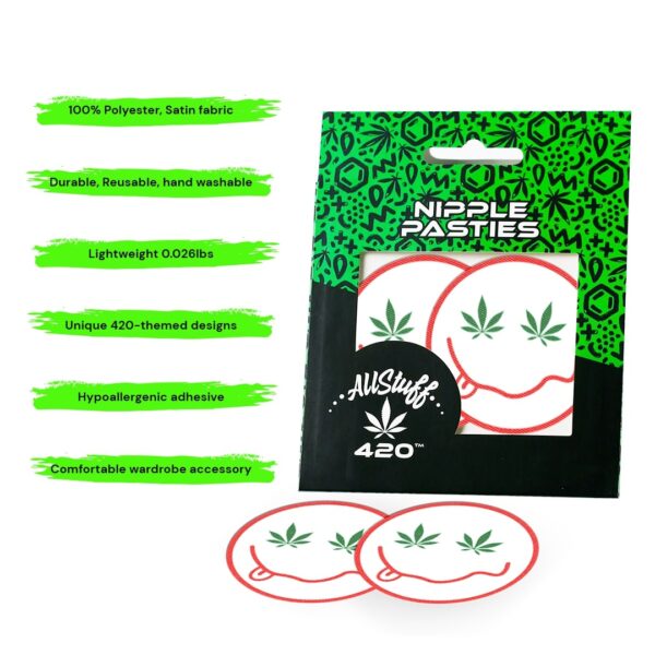 AllStuff420 Nipple pasties with smile face background cannabis package