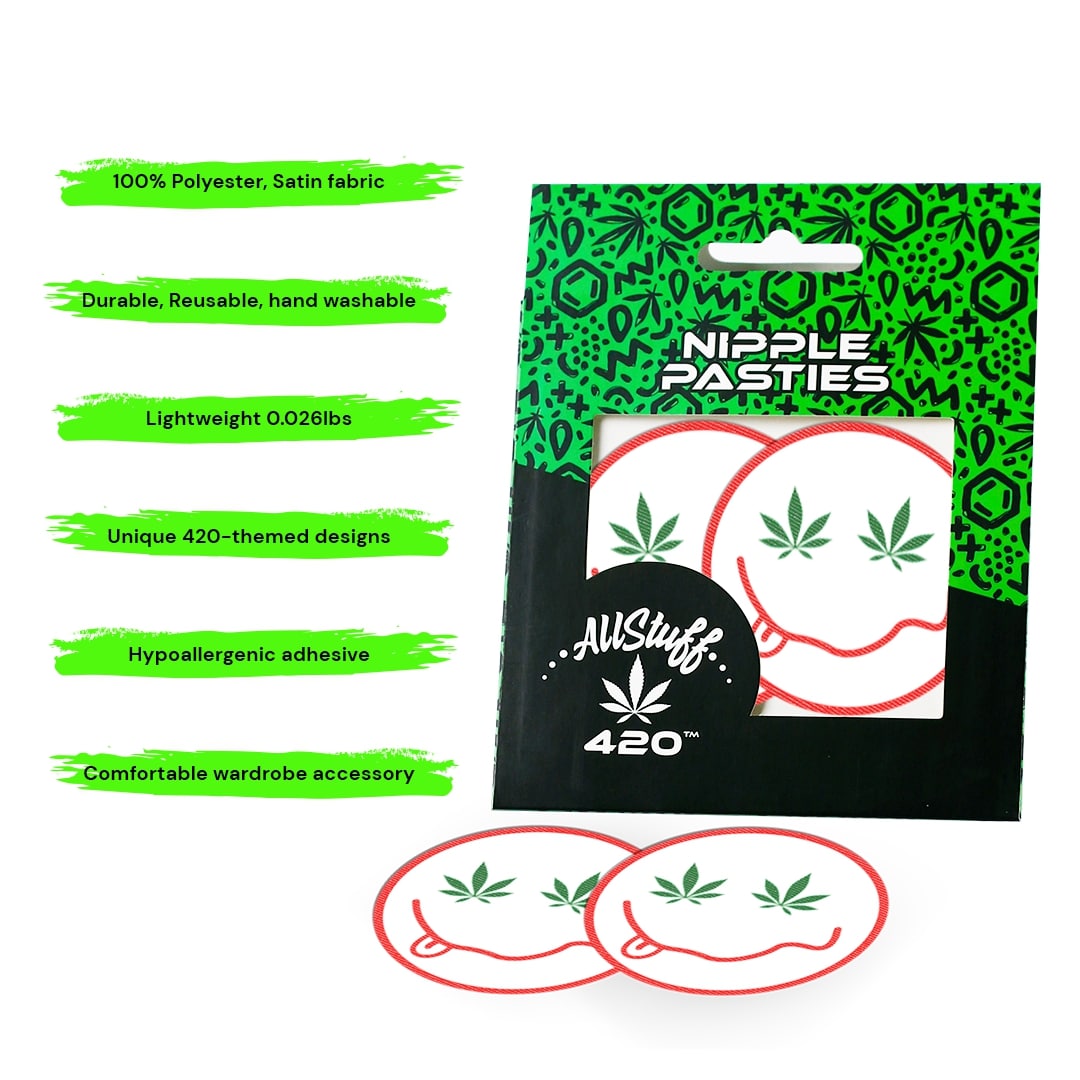 Nipple pasties with smile background cannabis AllStuff420 Nipple pasties with smile face background cannabis package