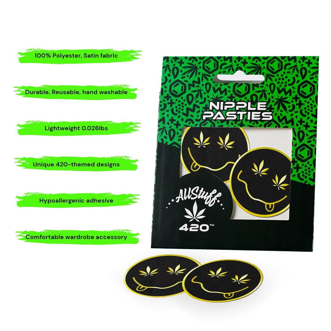 Round Smiley Face with Weed Leaf Eyes Nipple pasties Round Smiley Face with Weed Leaf Eyes Nipple pasties with description