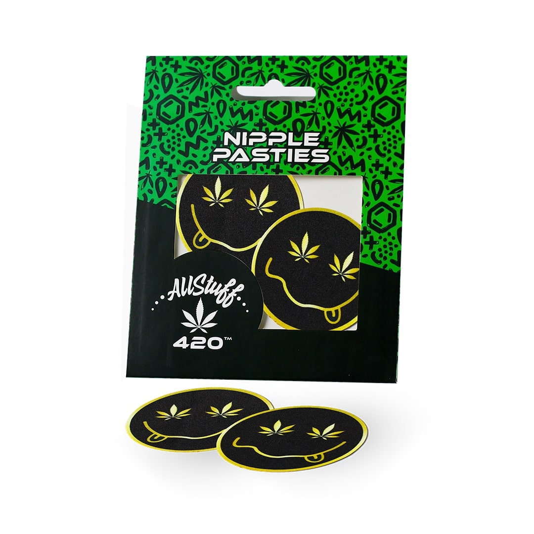 Round Smiley Face with Weed Leaf Eyes Round Smiley Face with Weed Leaf Eyes Nipple pasties