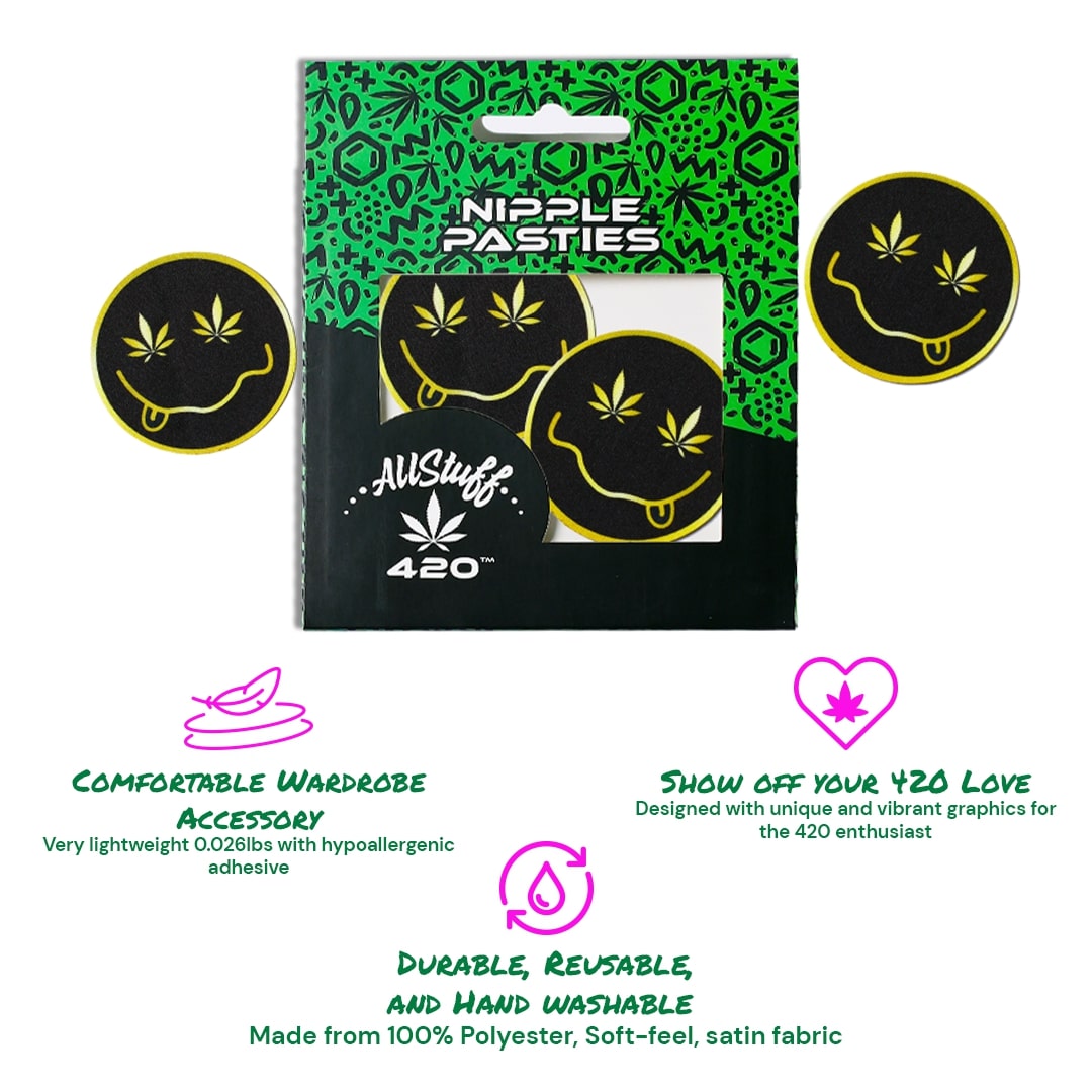 Round Smiley Face with Weed Leaf Eyes Nipple pasties Round Smiley Face with Weed Leaf Eyes Nipple pasties with description