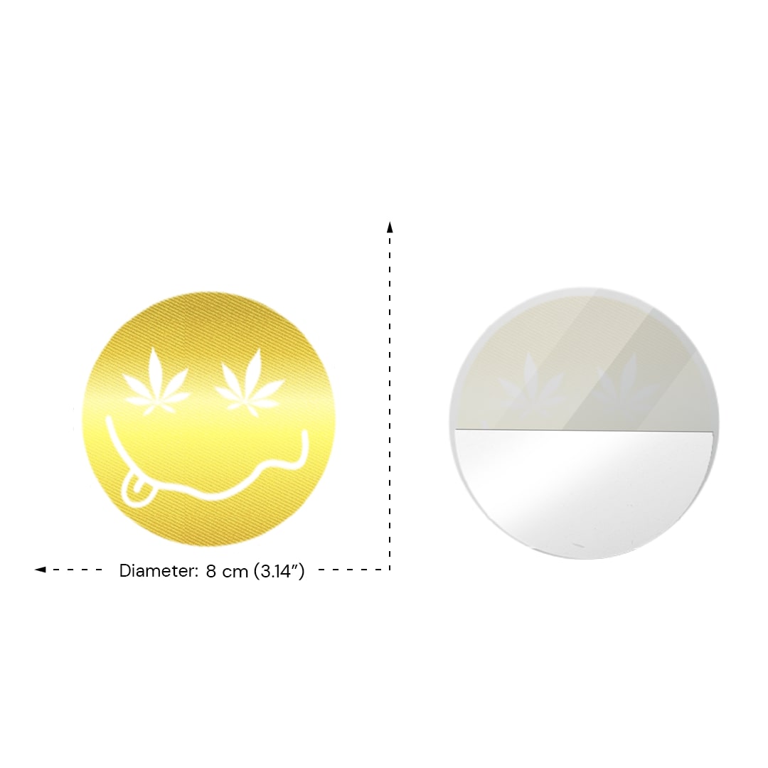 Shiny Gold Smiley Face with Cannabis Leaf Eyes Shiny Gold Smiley Face with Cannabis Leaf Eyes
