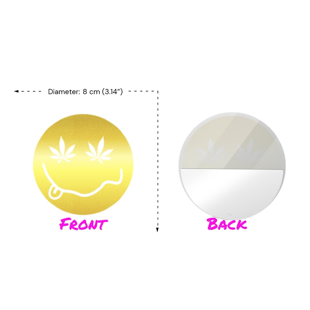 Shiny Gold Smiley Face with Cannabis Leaf Eyes Shiny Gold Smiley Face with Cannabis Leaf Eyes
