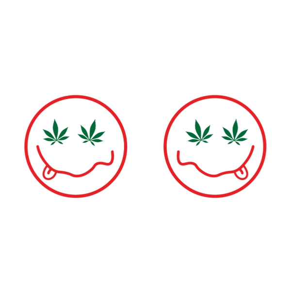 Red Outline Smiley Face with Cannabis Leaf-Eyes