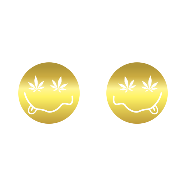 Nipple pasties Shiny Gold Smiley Face with Cannabis Leaf